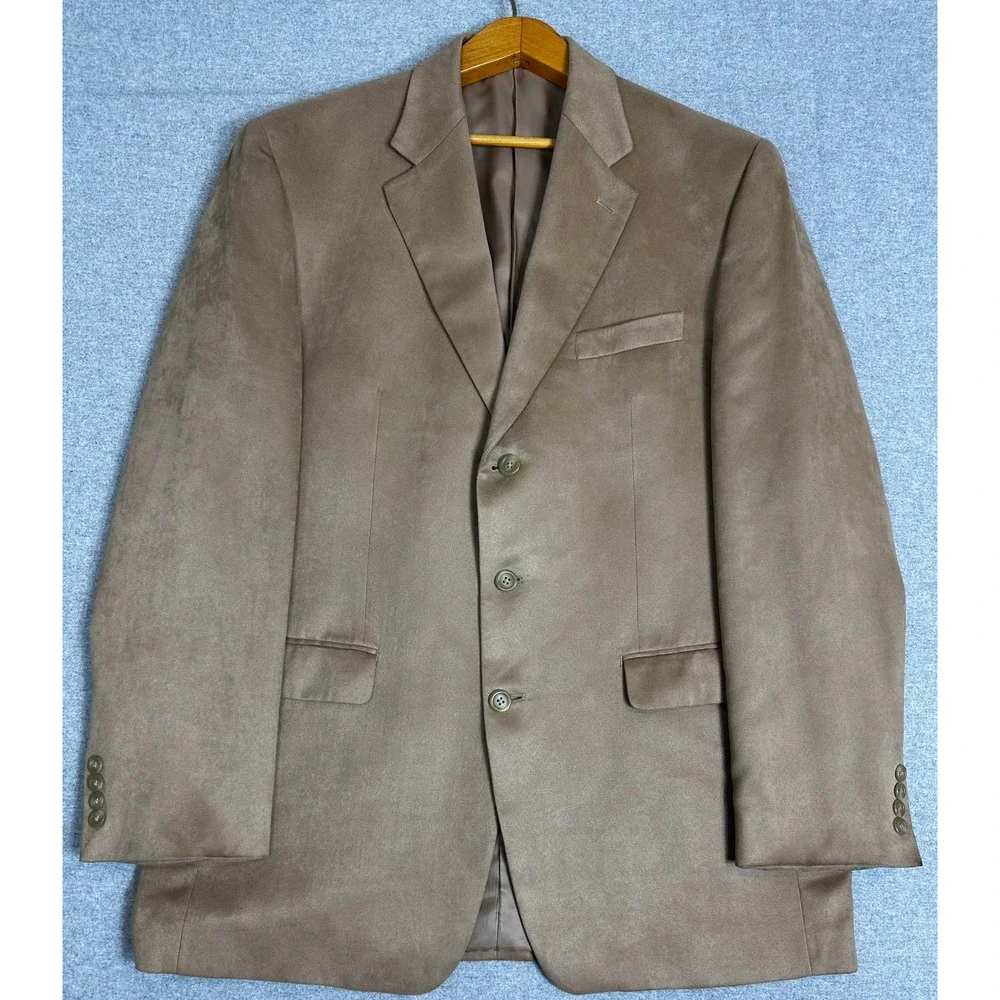 Chaps Blazer Men 42L Tan Faux Suede 3-Button Sport Coat